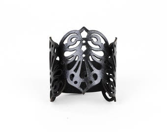 Laser Cut Leather Cuff "Teardrops" in Dark Red, Black, Pewter or Silver