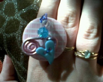 Blue white rose Adjustable ring