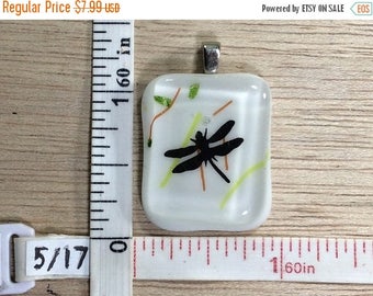 20%OFF Super Sale Vintage White Glass Black Dragonfly Pendant Used