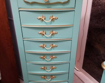 French Provincial Lingerie Dresser, Lingerie Chest, French Shabby Chic, Painted furniture, Distressed lingerie chest Custom Order Full Set