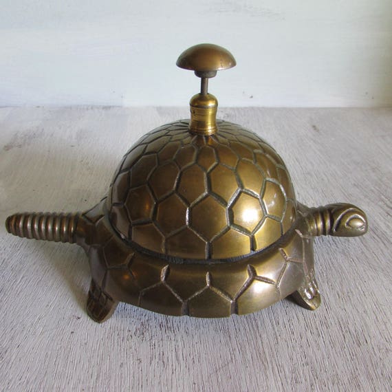 Vintage Brass Turtle Hotel Reception Desk Store Service BELL