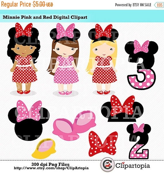 50% OFF SALE Minnie Pink and Red Digital Clipart / DIY Minnie Party For Personal and Commercial Use / Instant Download Il_570xn