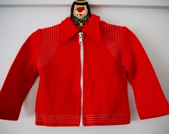 70s vintage red kids zip jacket sz 18mo