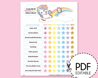 unicorn chore chart etsy