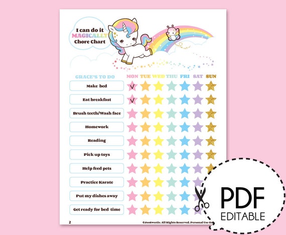 printable sticker chart toddler free Reward Unicorn PlannerPrintable Chore & Charts and Day Magic