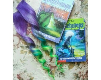 Purple Green Clip In Human Hair Extensions Goosebumps Set of 2 clip in 100% human hair extensions