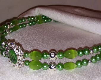 Unusual, Lime and Silver Beaded Browband for Horse Bridle. Elegant & Ornamental. Bling English or Dressage Browband Or Western Headstall