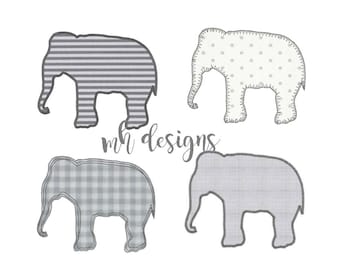 Elephant applique designs, 4 Styles, 6 sizes each, Vintage stitch elephant, Elephant embroidery design, Raggy Applique Elephant, Bean stitch