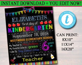 EDITABLE Back to School Photo Prop, Back to School Chalkboard Poster, Personalized School Chalkboard Sign, Any Grade Sign 1st Day of School