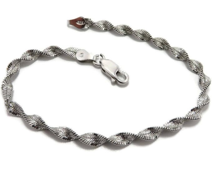 Italian Silver Bracelet, Vintage Sterling Silver Bracelet, Herringbone Twist Bracelet, 7 Inch Bracelet, FREE SHIPPING