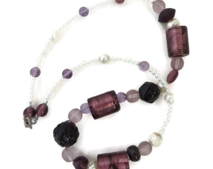 Beaded Necklace, Vintage Purple Bead Neckace, Chunky Faux Pearl Black, White Boho Jewelry, Mother's Day Gift for Her Beaded Necklace, Vintage Purple Bead Neckace, Chunky Faux Pearl Black, White Boho Jewelry, Mother's Day Gift for Her