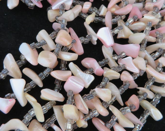 Japan Shell Necklace, Vintage MOP Multi-Strand Natural Pink Shell Island Style Necklace, Gift for Her