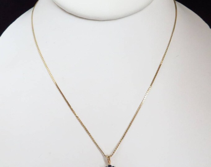 10K Gold Sapphire Diamond Pendant | 14K Gold Cobra Chain Necklace