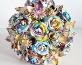 Alice in Wonderland theme Paper Flower Bouquet wedding bridal Mad hatters tea party Rose vintage Disney book alternative Cheshire cat