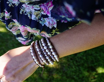 Pink Freshwater Pearl Four Wrap Bracelet