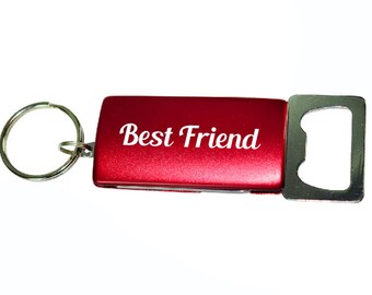 4 Function 3" Red Engraved Bottle Opener Keychain, Groomsman Gift, Personalized Bottle Opener, Wine Opener, Wood Bottle Opener, Groomsmen
