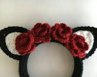 Black Cat Ears - floral crown cat ears - black cat costume - cat Halloween costume - toddler cat costume - adult cat costume