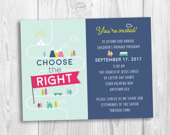 LDS Primary Program invitation, Choose the Right, LDS printable