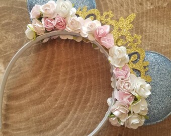 Cinderella inspired Minnie mouse ears headband. Disney princess headband