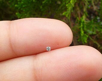White Topaz Nose Stud - Sterling Silver 1mm Nose Stud - Nose Piercing - Tiny Nose Stud