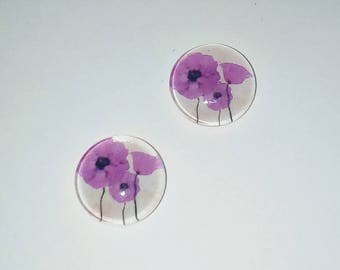 X 2 Cabochons 12mm purple poppy