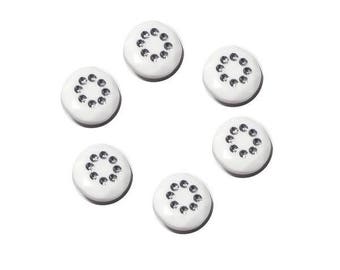 Set of 6 white buttons 15 mm with Rhinestones