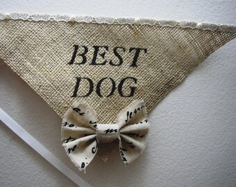 Rustic Dog Bandana - Dog of Honor Collar - Best Dog Bowtie - I Do Too - Burlap Bandana - Pet Wedding - Pet Photo Prop - Rustic Wedding