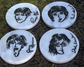 Marble coasters hand carved natural stone The Beatles design collector set