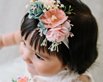 Floral nylon headband, baby Flower headband, Newborn headband, baby hair bows,Flower crown headband, Baby girl headband, Wedding Headband