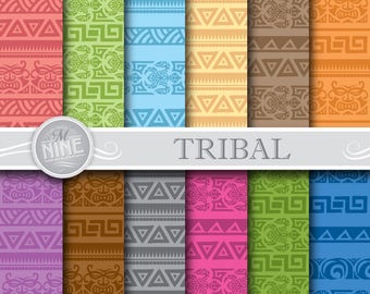 TRIBAL Digital Paper / Colorful Tribal Tattoo Patterns / Hawaiian Party, Polynesian Art, Instant Downloads, Printable Scrapbook Paper