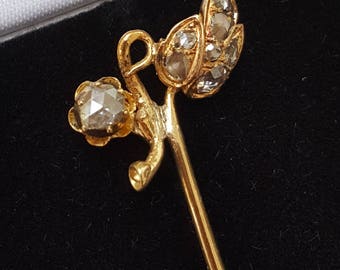 Antique Diamond Floral Stick Pin
