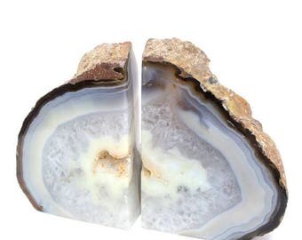 15% off Christmas in July Geode Book end Natural Agate Bookend Pair - 1 to 3 lb - Geode Bookend - Home Decor - Crystal and Stones BKE