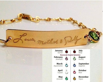 ON SALE Handwriting Bracelet / Actual Handwritten Jewelry Birthstone Signature Bracelet Personalized engraved bracelet Memorial loved one's