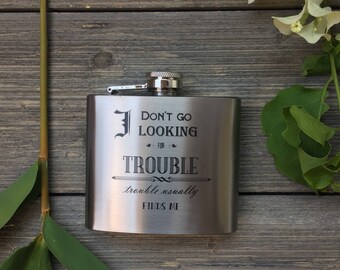 Stainless Steel Flask - Looking for Trouble Design 5oz