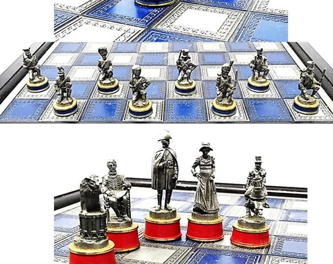 Rare Battle of Waterloo Chess Set / Franklin Mint 1984 The Waterloo Museum / Collectors Chess Set / Gift for Dad / Library Decor