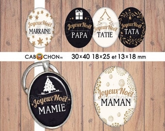 Joyeux Noël 14 • 45 Images Digitales OVALES 30x40 18x25 13x18 mm famille maman mamie papy papa parrain marraine sapin etoile cadeau