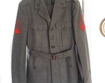 Vintage Korean War USMC Staff Sgt. / Wool Service Coat & 2 Pair Trousers