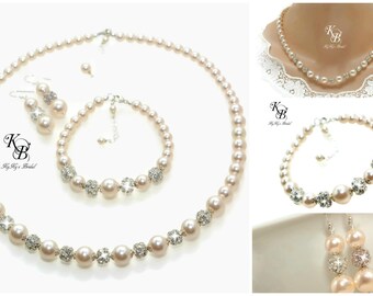 Bridal Jewelry Set Pearl Bridal Jewelry Wedding Jewelry Sets for Brides Pearl and Rhinestone Pageant Jewelry Prom Jewelry Wedding Jewelry