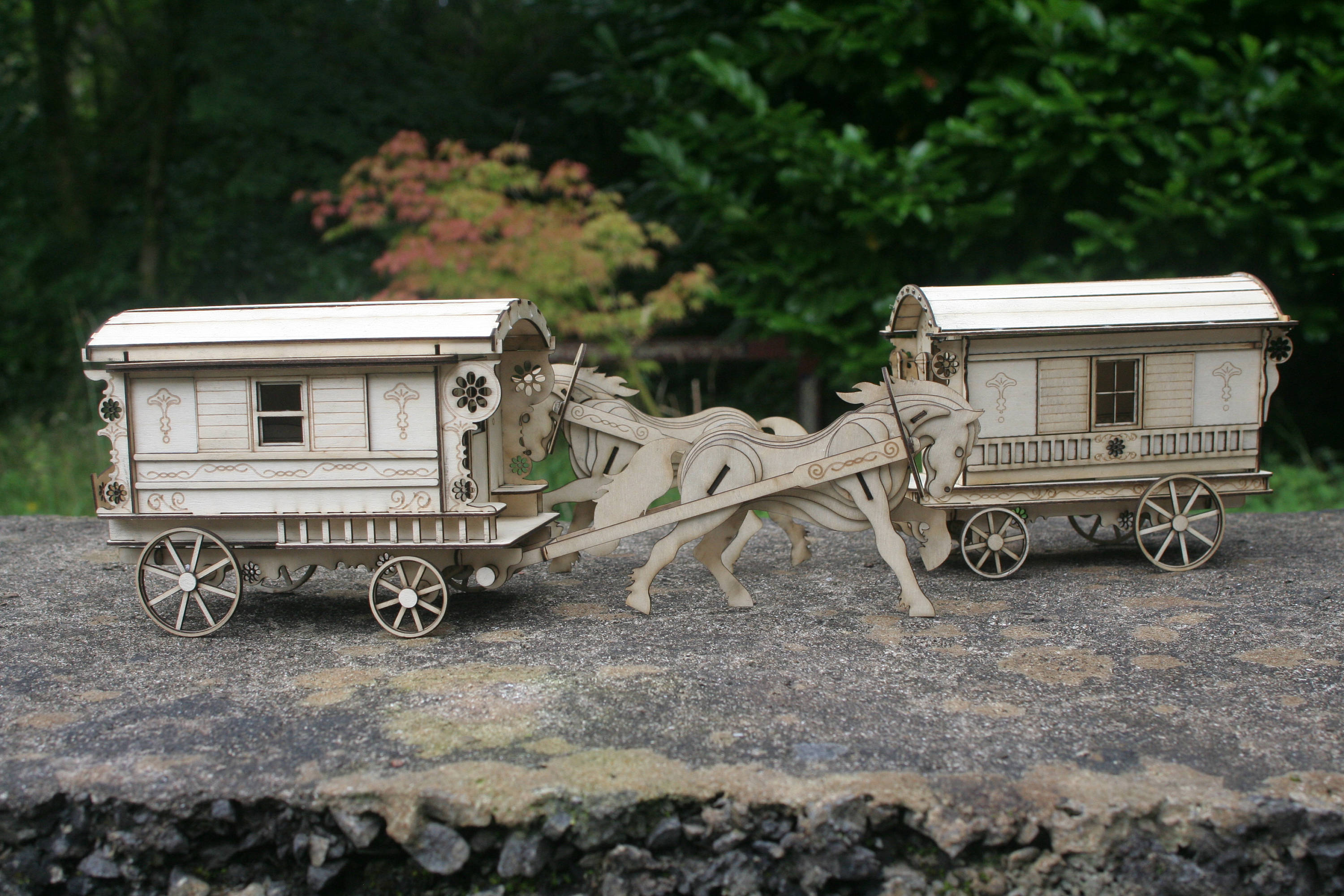 Laser cut miniature Burton Gypsy Wagon 3d model Kit