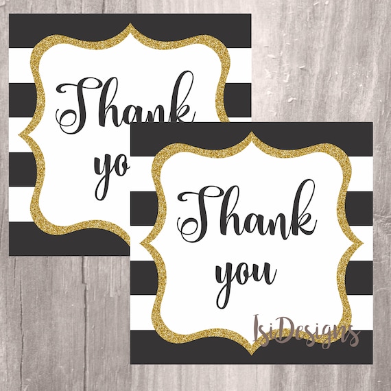 printable thank you tags striped black and white gold