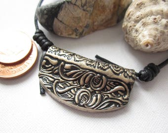 Mens polymer clay black and gold pendant, mens necklace, mens cord necklace, guys necklace