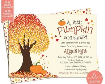 Fall Baby Shower Invitations - Little Pumpkin Baby Shower Invitation - Fall Birthday Party Invites - Printable Invitation - LR1017BA Orange