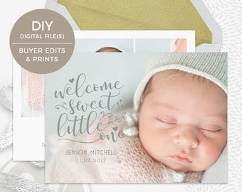 Birth Announcement Template - Instant Download, DIY Birth Announcement, Personalized Birth Announcement, Photoshop Template, Printable Baby