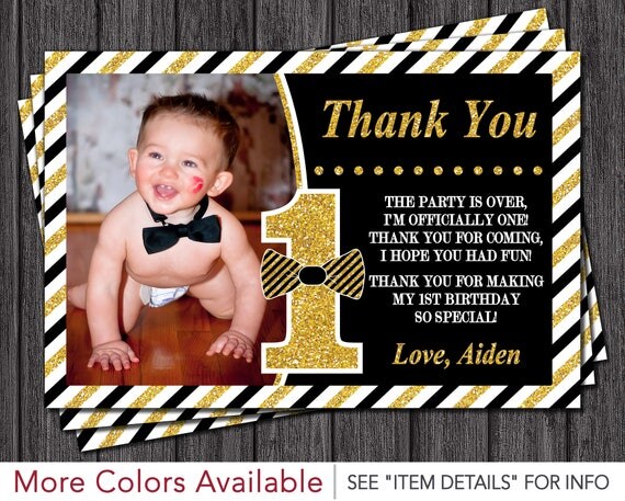 Mr. ONEderful Birthday Thank You Card - Mr One-derful Tuxedo Birthday Thank You Cards - Black and Gold First Birthday Thank You Card Il_570xn