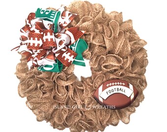Football Wreath, Burlap Football Wreath, Small Burlap Wreath, Game Day Decor