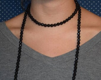 black beaded double wrap necklace//Bead Necklace Double Wrap Long Black//Boho