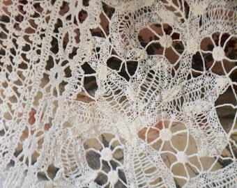 Antique french doily, handmade embroidery and lace, real Luxeuil lace 1900s