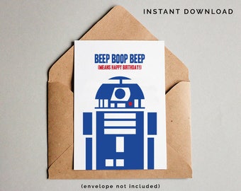 Star Wars Birthday Card, R2D2 Birthday Card, Star Wars Card, R2D2 Card, Star Wars Printables, Love You Birthday Card, Instant Download