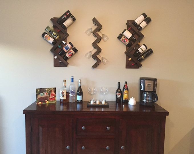 Unique Zig Zag Wine Rack, Rustic Wood Wall Mounted Wine Display
