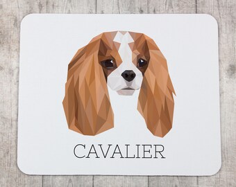 A computer mouse pad with a Cavalier King Charles Spaniel dog. A new collection with the geometric dog